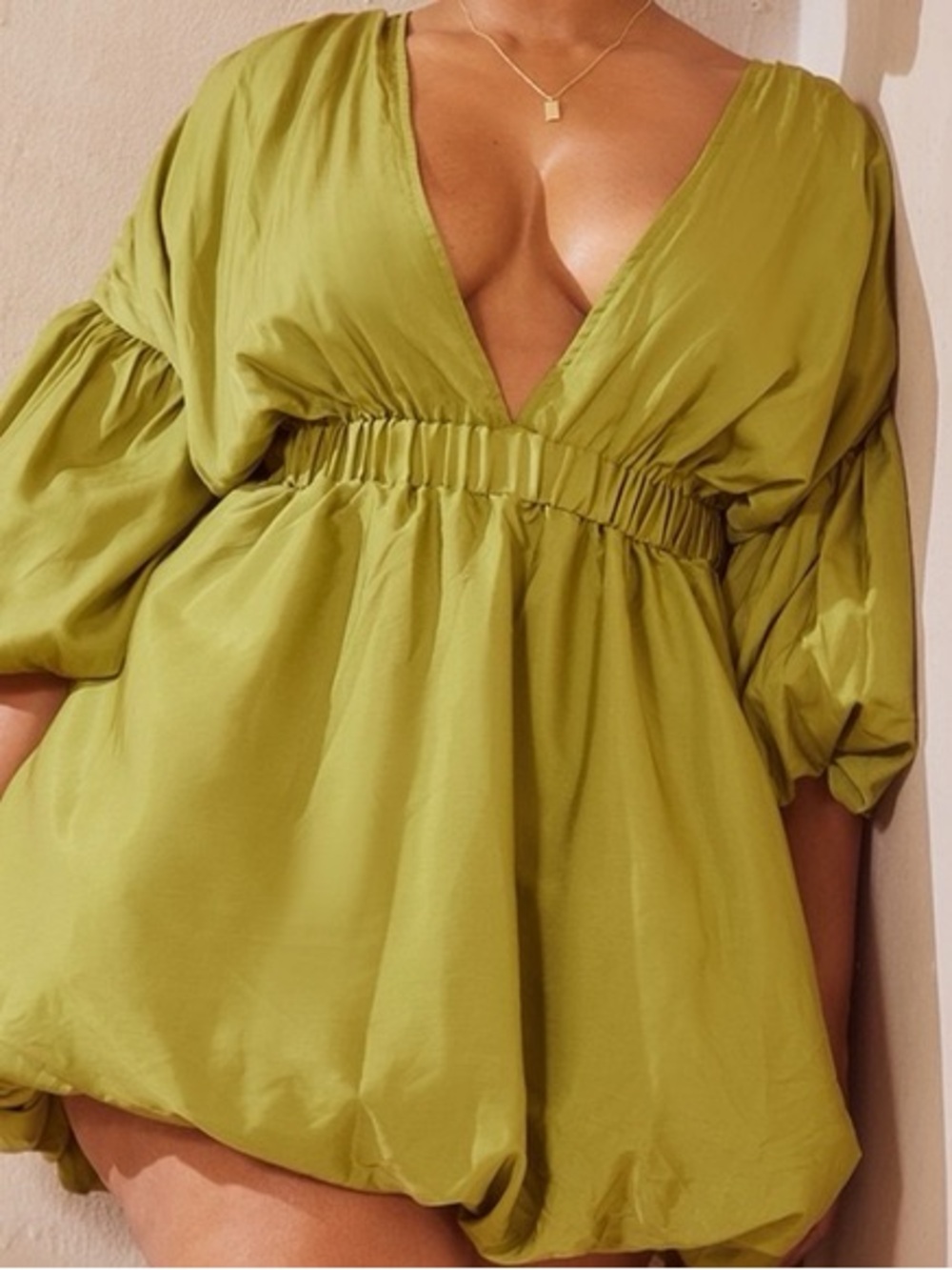 PrettyLittleThing Olive Green Plunge Babydoll Tunic